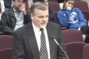 Robert Peterson, husband of School Board Member Nancy Peterson, addresses School Board two weeks ago.