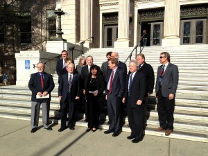 Janene Beronio announces her candidacy for Yolo Superior Court Judge on the courthouse steps on Tuesday