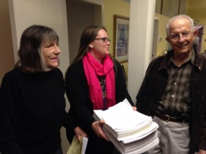 City Clerk Zoe Mirabile formally receives the 2243 petitions from Pam Nieberg and Ernie Head.