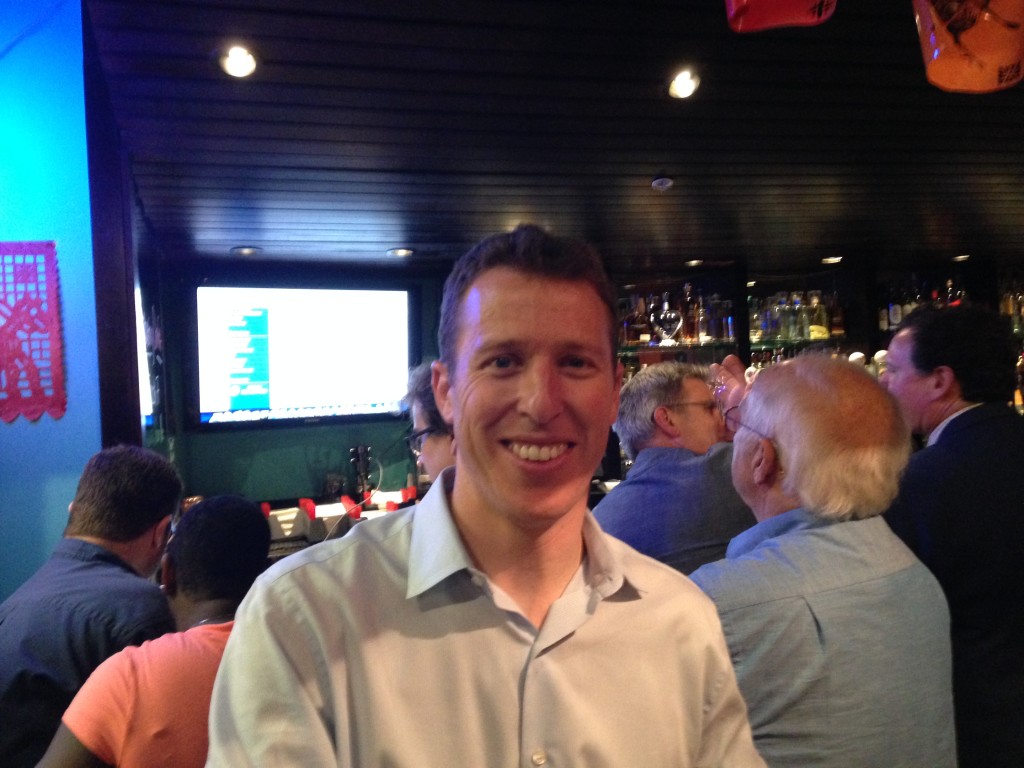 Dan Wolk waiting for results at his party at Tres Hermanas Restaurant in Davis