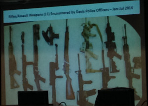A slide presented by Chief Black depicting weapons found in this community