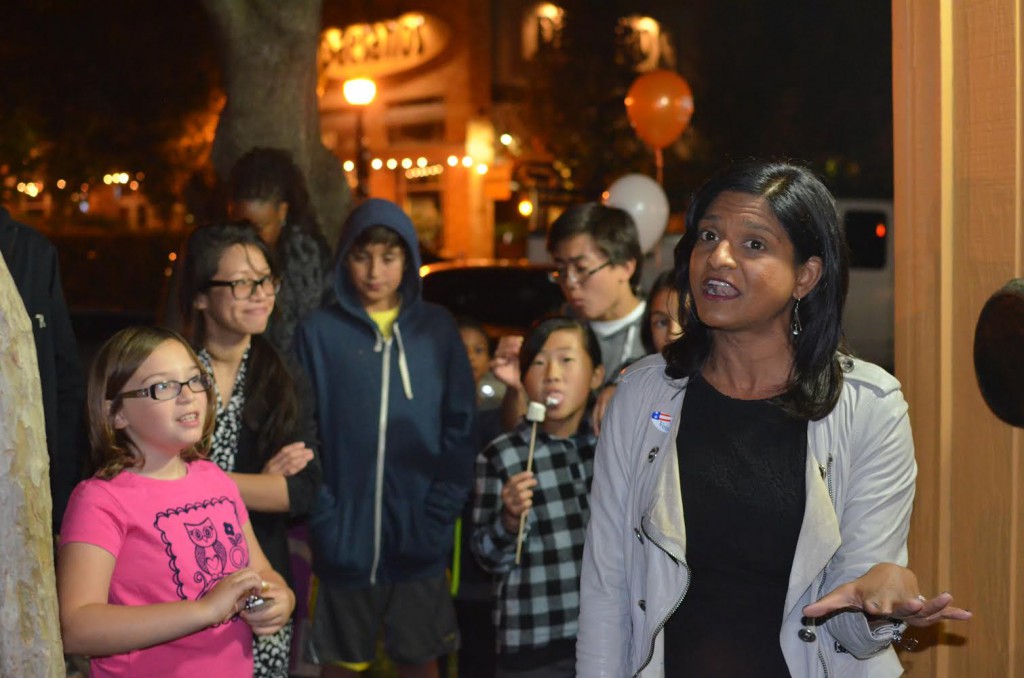 Madhavi Sunders addresses supporters on election night