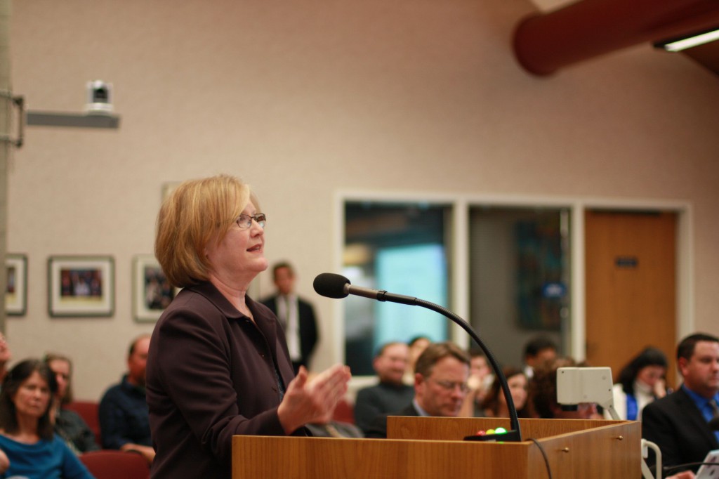 Claudia Morain during public comment.  She was among the neighbors who spearheaded the opposition to the project as proposed.