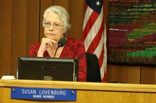 Susan Lovenburg listens at the November School Board Meeting