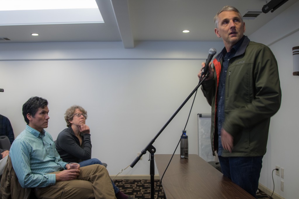 Tim Ruff presents on Saturday with Brett Lee and Katherine Hess looking on