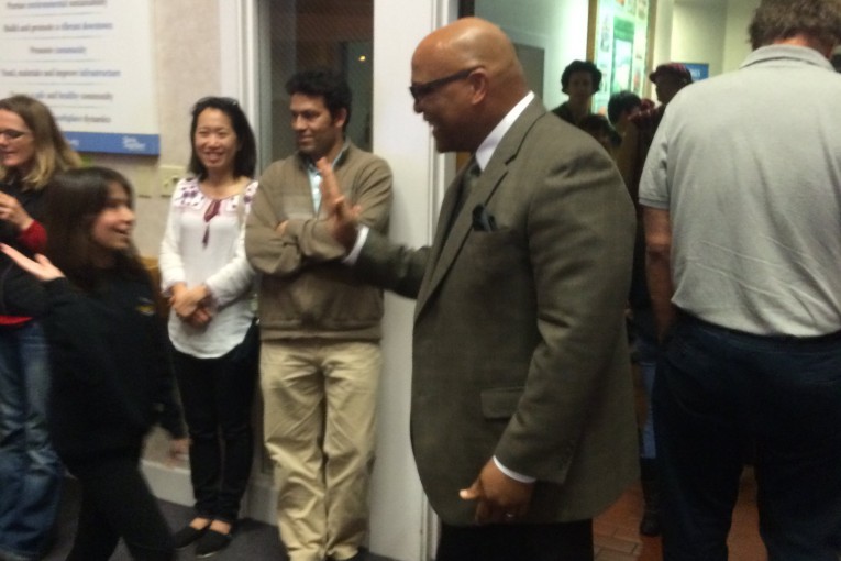 Winfred Roberson gets a high-five on Thursday